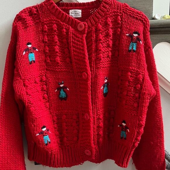 Miss Selfridge Sweaters - Miss Selfridge Red Cardigan with Embroidered Figures